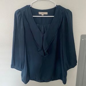 The loft silky bluey gray dress shirt, ruffles like new